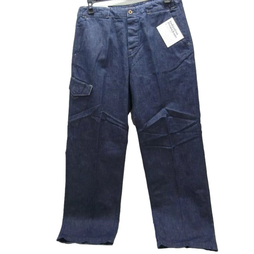 NEW INDIGOFERA Dunton Relaxed Fit Cargo Jeans Selvedge Denim SIze 32/34 Blue